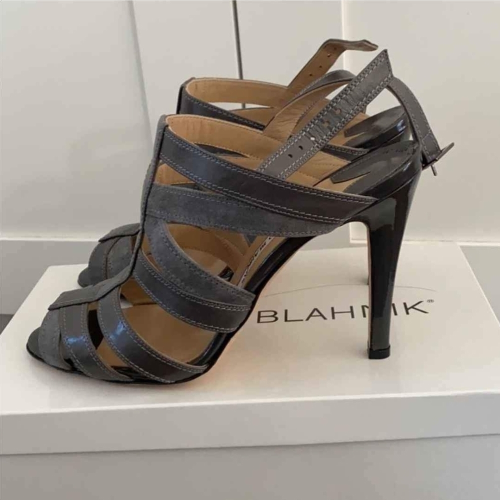 Manolo Blahnik Dark Gray Strappy Heels